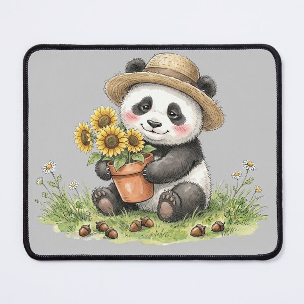Item preview, Adorable Watercolor Panda Bear with Straw Hat and Potted Sunflowers designed and sold by BreezifyDesignStudio.