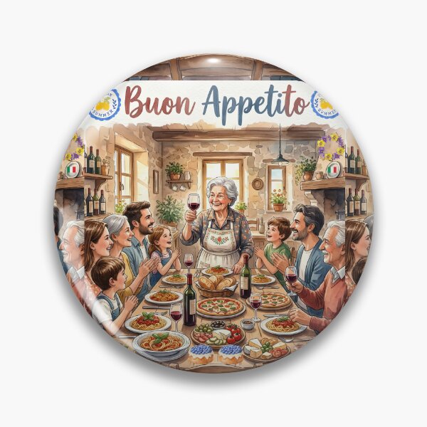 Item preview, Buon Appetito Italian Family Feast Watercolor Illustration, Traditional Rustic Dining and Italian Summer Gathering Art designed and sold by VibranPalette.