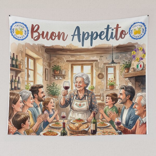 Item preview, Buon Appetito Italian Family Feast Watercolor Illustration, Traditional Rustic Dining and Italian Summer Gathering Art designed and sold by VibranPalette.