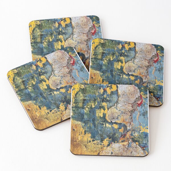 Item preview,    Aqua Blue Red and Yellow Shabby Chic Grunge wall Texture spain. designed and sold by Jonnekesart.