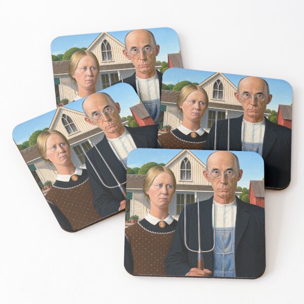 Item preview, American Gothic - Grant Wood - American Gothic Vintage Farmhouse Portrait for Classic Art Lovers designed and sold by RickE.