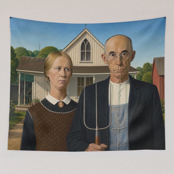 Item preview, American Gothic - Grant Wood - American Gothic Vintage Farmhouse Portrait for Classic Art Lovers designed and sold by RickE.
