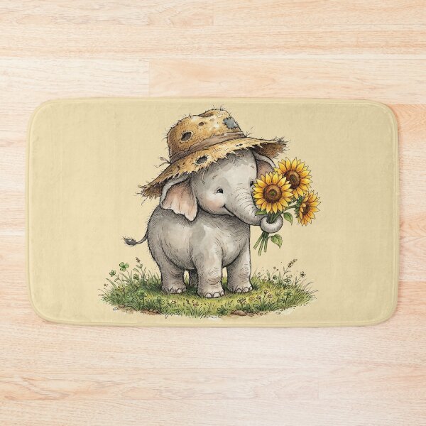 Item preview, Cute Watercolor Baby Elephant with Straw Hat and Sunflower Bouquet designed and sold by BreezifyDesignStudio.