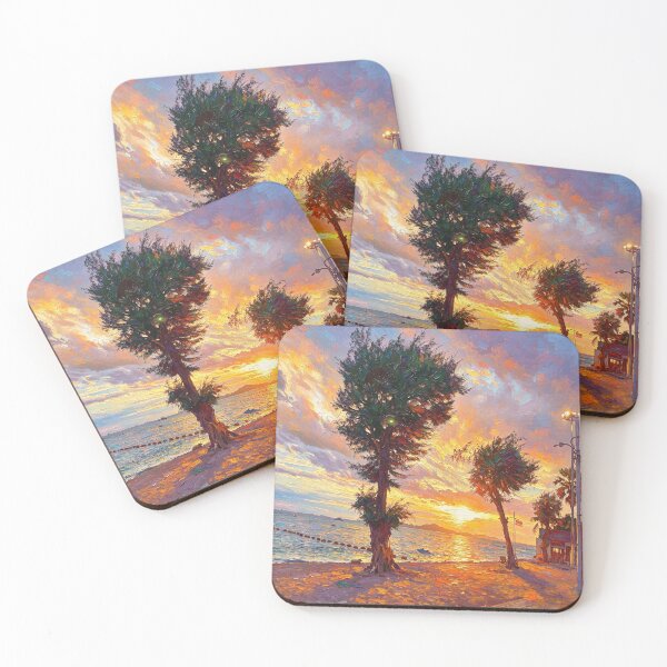 Item preview, Golden Sunset Beach with Coastal Trees designed and sold by AwakenFah.