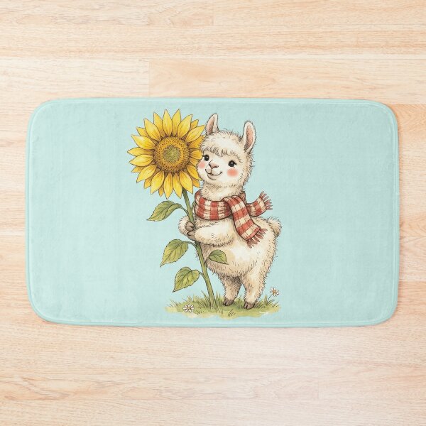 Item preview, Adorable Watercolor Llama with Cozy Striped Scarf and Sunflower designed and sold by BreezifyDesignStudio.