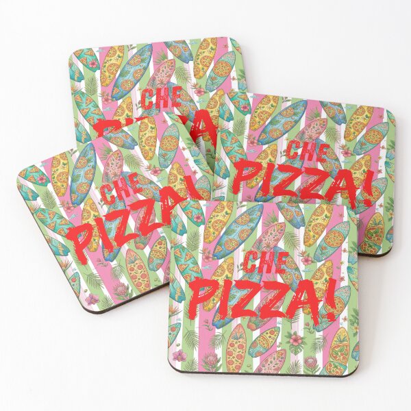 Item preview, Che Pizza Retro Surfboard Seamless Pattern, Tropical Floral Surf and Pizza Summer Design designed and sold by VibranPalette.