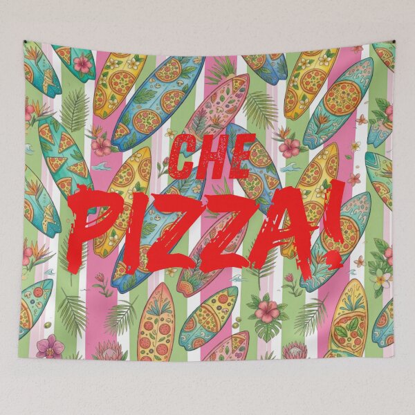 Item preview, Che Pizza Retro Surfboard Seamless Pattern, Tropical Floral Surf and Pizza Summer Design designed and sold by VibranPalette.