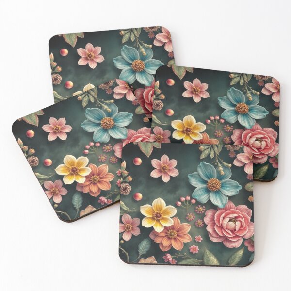 Item preview, Colorful Vintage Floral Pattern on Dark Background designed and sold by IntelliMindDesigns.