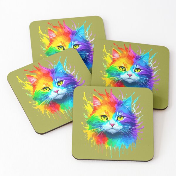 Item preview, Rainbow Cat Portrait Vibrant Watercolor  designed and sold by YoraChannel.