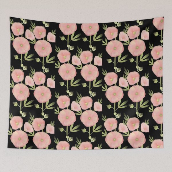 Item preview, Dark Mallow Flowers | Midnight Botanical Aesthetic Pattern designed and sold by Rawafi Art Studio.