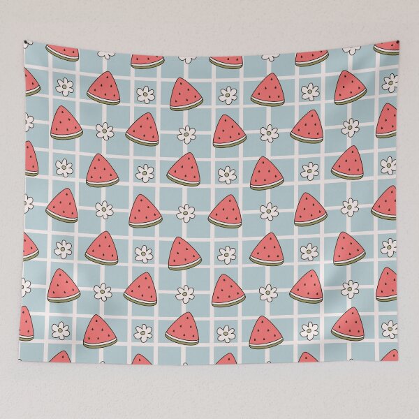 Item preview, Watermelon & Daisy Summer Seamless Pattern | Retro Gingham Cute Fruit Print designed and sold by Drawn by Alice.