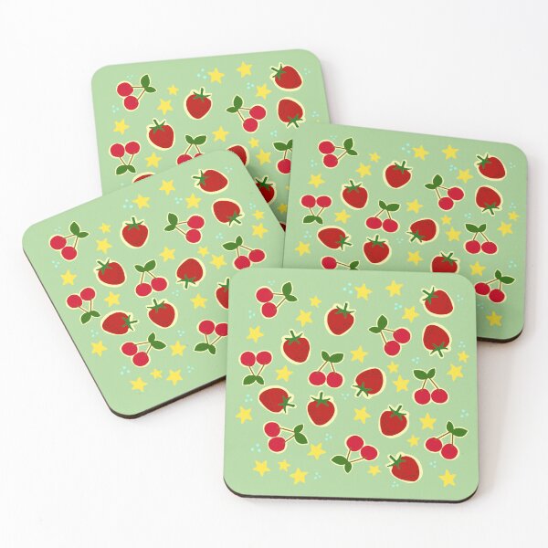 Item preview, ⁠Mint Berry Star Symphony - Cute Strawberry and Cherry Pattern⁠ designed and sold by Salty Seaweed’s Cozy with Mellow Studio.