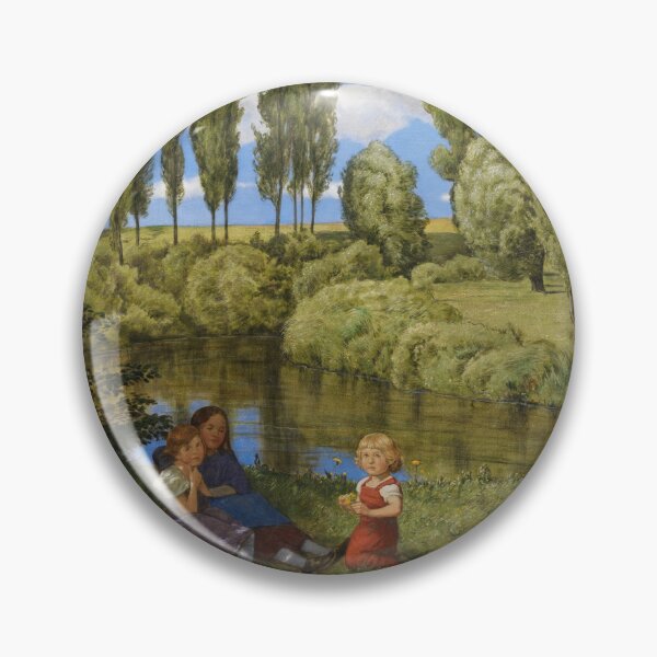 Item preview, Am Stillen Bach by Hans Thoma 1901 — Vintage Pastoral Children & Goat Painting designed and sold by artofuniverse.