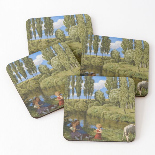 Item preview, Am Stillen Bach by Hans Thoma 1901 — Vintage Pastoral Children & Goat Painting designed and sold by artofuniverse.