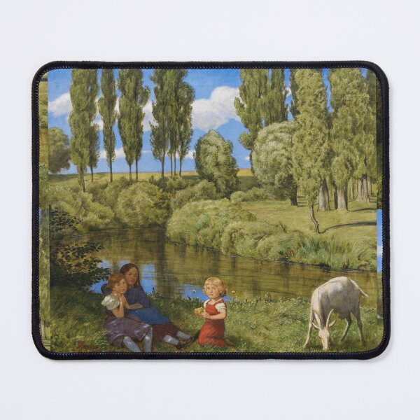 Item preview, Am Stillen Bach by Hans Thoma 1901 — Vintage Pastoral Children & Goat Painting designed and sold by artofuniverse.