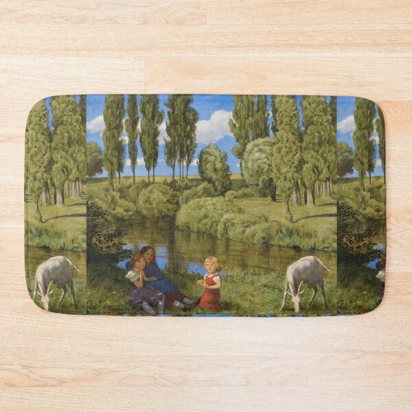 Item preview, Am Stillen Bach by Hans Thoma 1901 — Vintage Pastoral Children & Goat Painting designed and sold by artofuniverse.