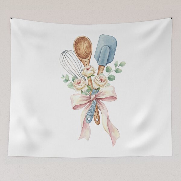 Item preview, Watercolor Baking Utensils with Peonies - Whimsical Kitchen Art designed and sold by KubbyArt.