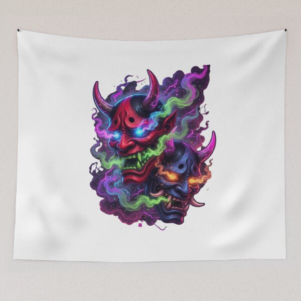 Item preview, Neon Oni Mask – Cyber Demon Japanese Streetwear Tee designed and sold by PixelStyle Studio.
