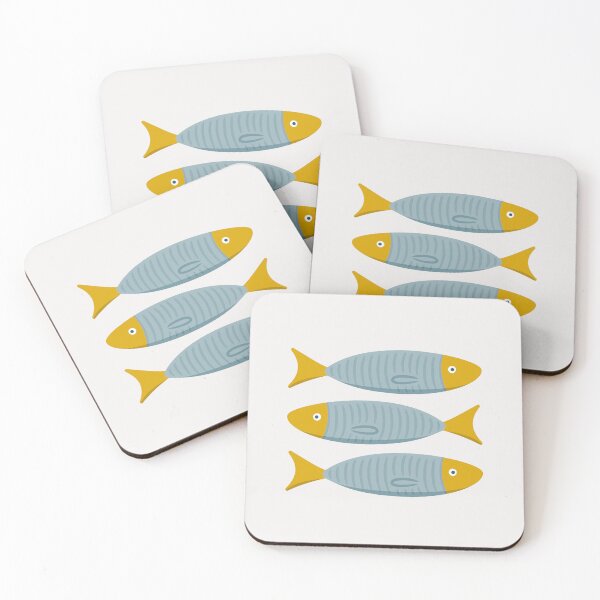 Item preview, Sardines Fish Illustration in Blue & Yellow designed and sold by HonestiesPrints.