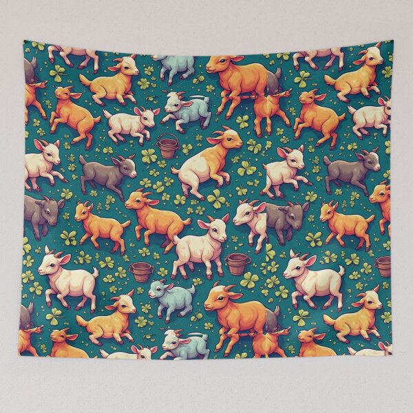 Item preview, Whimsical Pastel Goats in Clover Field designed and sold by dcohea.