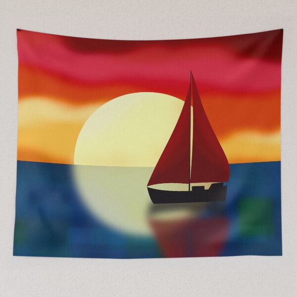 Item preview, Boat with Red Sails at Sunset designed and sold by Andrew  Hitchen.