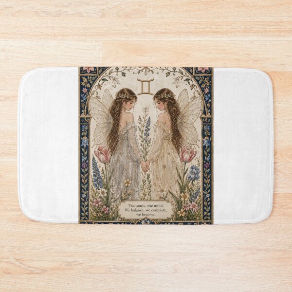 Item preview, Gemini Fairy Holding Hands | Celtic Cottagecore Astrology Art | Two Souls One Mind | Medieval Faux Embroidery Print designed and sold by doinitzart.