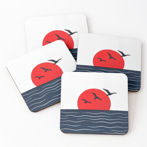 Item preview, Red Sunrise Over Blue Water with Seagulls designed and sold by Maria Dryfhout.