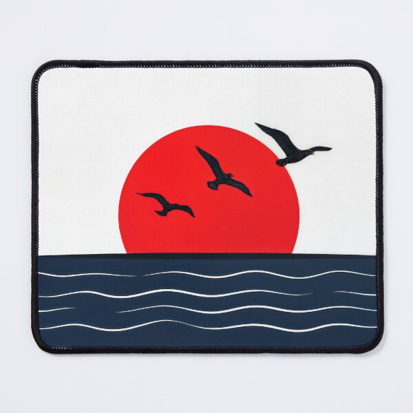 Item preview, Red Sunrise Over Blue Water with Seagulls designed and sold by Maria Dryfhout.