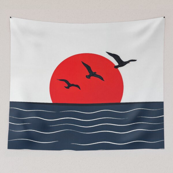 Item preview, Red Sunrise Over Blue Water with Seagulls designed and sold by Maria Dryfhout.