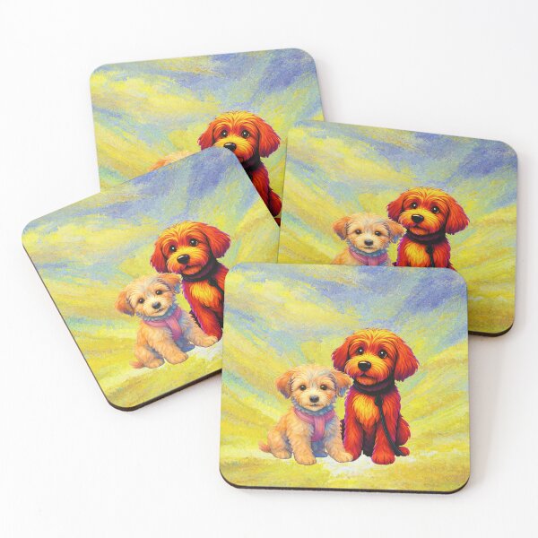 Item preview, Doodle pups in sunrise painting designed and sold by Doodles Down South.