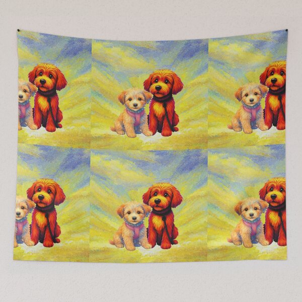 Item preview, Doodle pups in sunrise painting designed and sold by Doodles Down South.