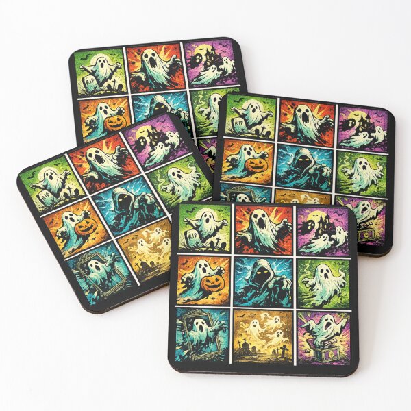 Item preview, Retro Ghost Pop Art Grid – Spooky Halloween Comic Style designed and sold by redsharkuk.