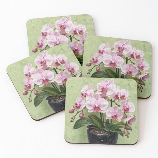 Item preview, Impasto Artwork Pink Orchids in Black Pot designed and sold by Maria Dryfhout.