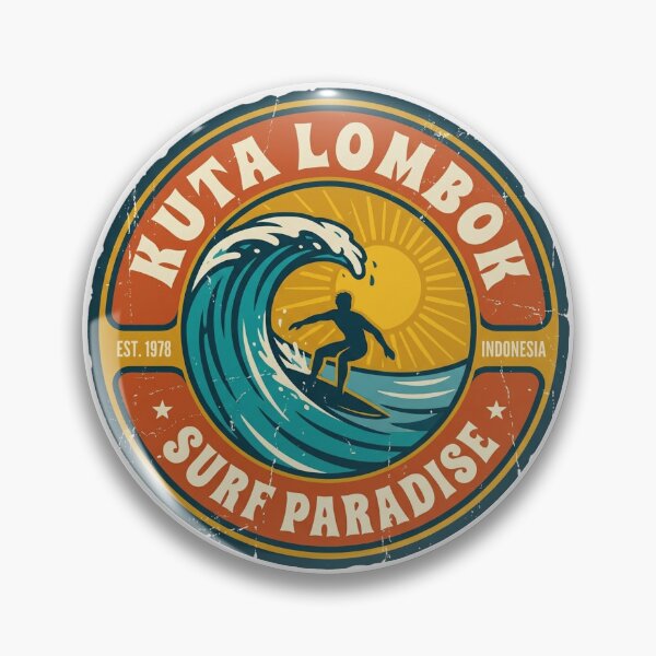 Item preview, Retro 70s Surf Badge Kuta Lombok Indonesia designed and sold by DuckOddity.
