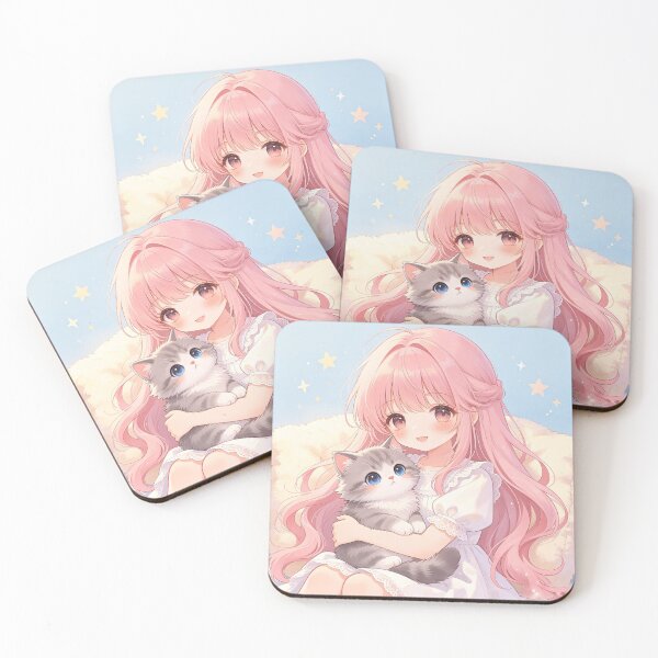 Item preview, Sweet Anime Girl Hugging Fluffy Kitten designed and sold by AwakenFah.