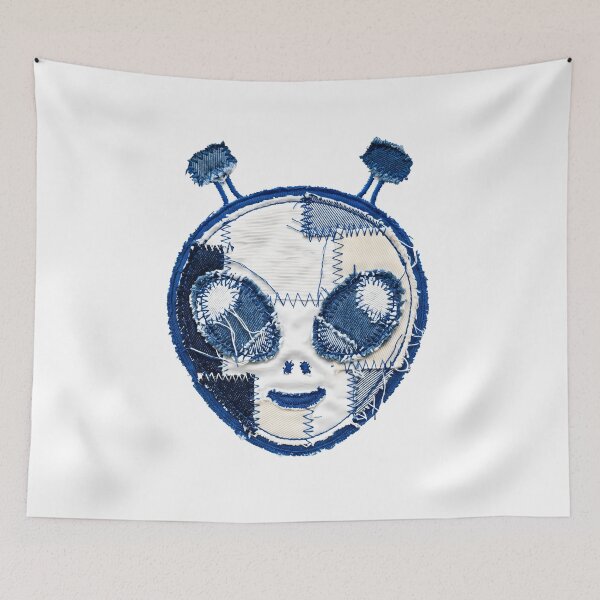 Item preview, intage Denim Patchwork Alien Head designed and sold by HornbillDesign.