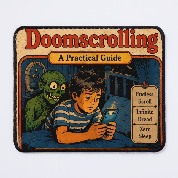 Item preview, Advanced Doomscrolling – Dark Humor Retro Horror Art designed and sold by 4TinyPaws.