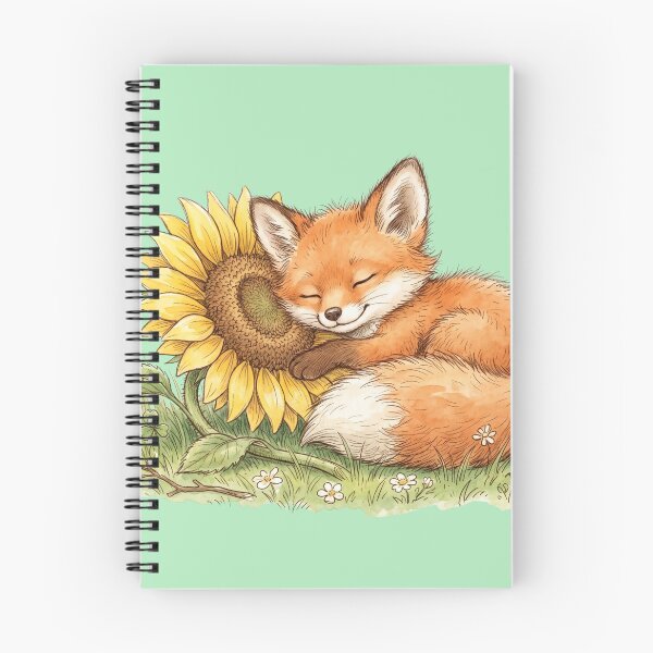 Item preview, Cozy Watercolor Sleeping Red Fox Curled Up on Sunflower Art designed and sold by BreezifyDesignStudio.