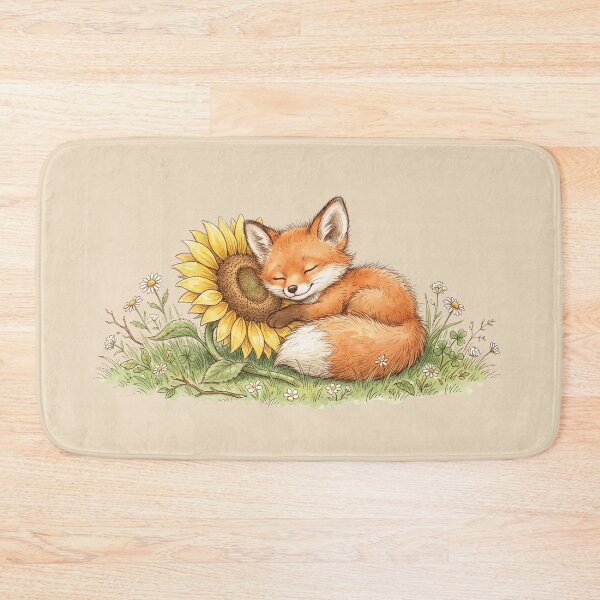 Item preview, Cozy Watercolor Sleeping Red Fox Curled Up on Sunflower Art designed and sold by BreezifyDesignStudio.