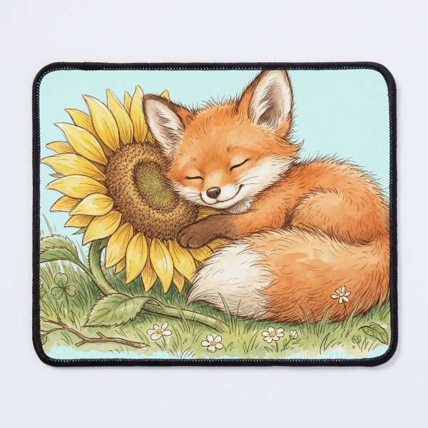 Item preview, Cozy Watercolor Sleeping Red Fox Curled Up on Sunflower Art designed and sold by BreezifyDesignStudio.