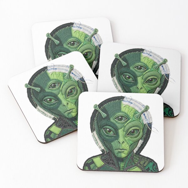 Item preview, Steampunk Green Alien Tri-Eye Textile Design designed and sold by HornbillDesign.