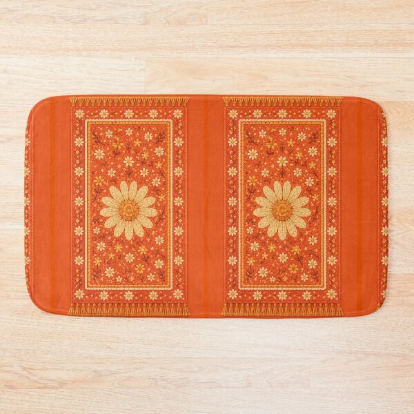 Item preview, Orange Cottage Daisy rug- Meadow Hill Inspired Floral designed and sold by Christina Lumenara.
