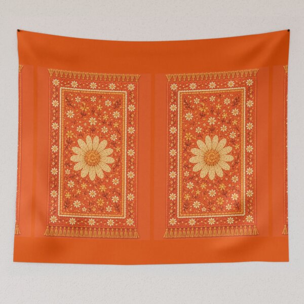Item preview, Orange Cottage Daisy rug- Meadow Hill Inspired Floral designed and sold by Christina Lumenara.