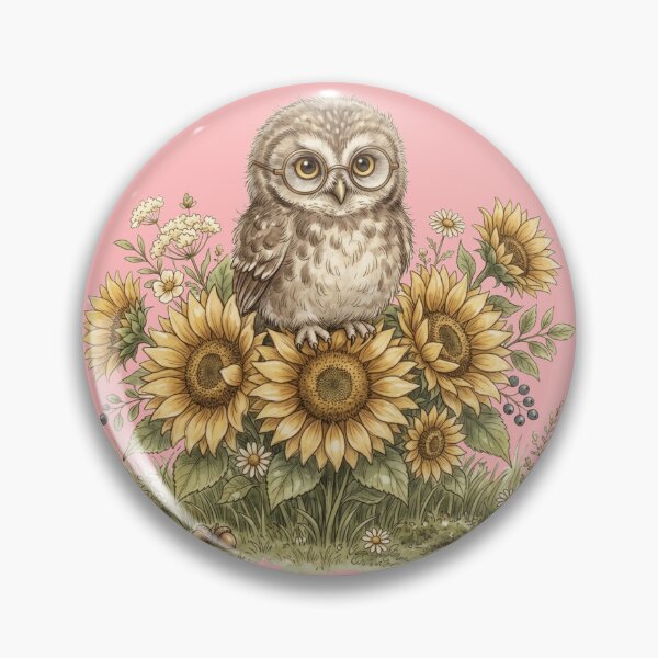 Item preview, Cute Watercolor Owl with Glasses Perched on Sunflowers Art designed and sold by BreezifyDesignStudio.