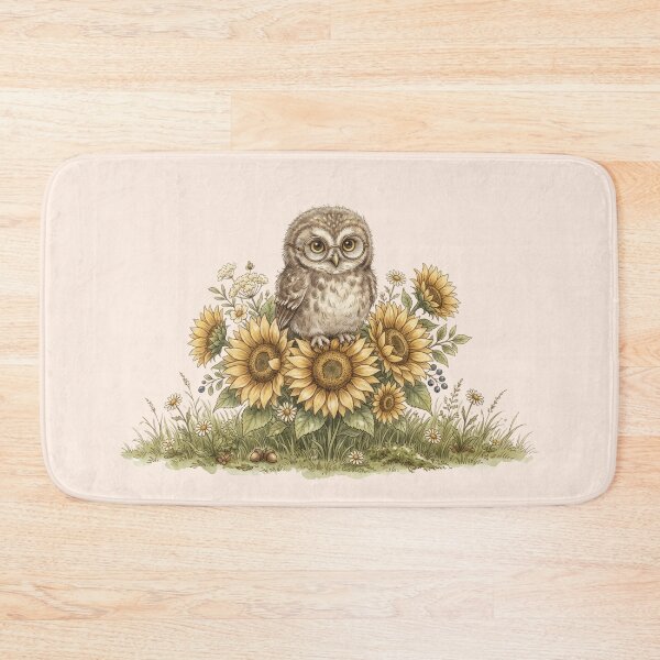 Item preview, Cute Watercolor Owl with Glasses Perched on Sunflowers Art designed and sold by BreezifyDesignStudio.