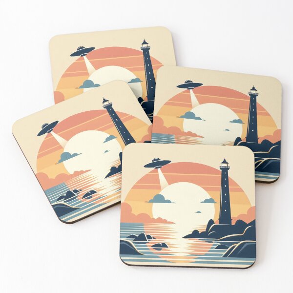 Item preview, Sunset Lighthouse – UFO Coastal Encounter designed and sold by Dogandesighn.
