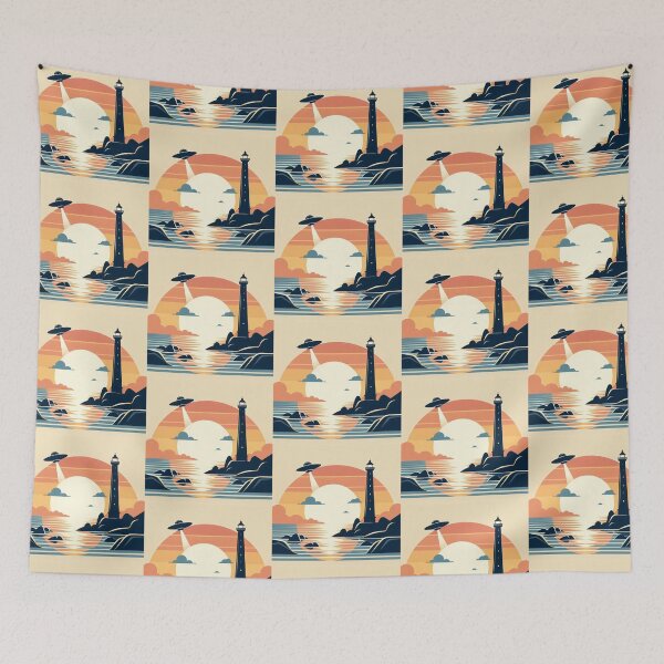 Item preview, Sunset Lighthouse – UFO Coastal Encounter designed and sold by Dogandesighn.