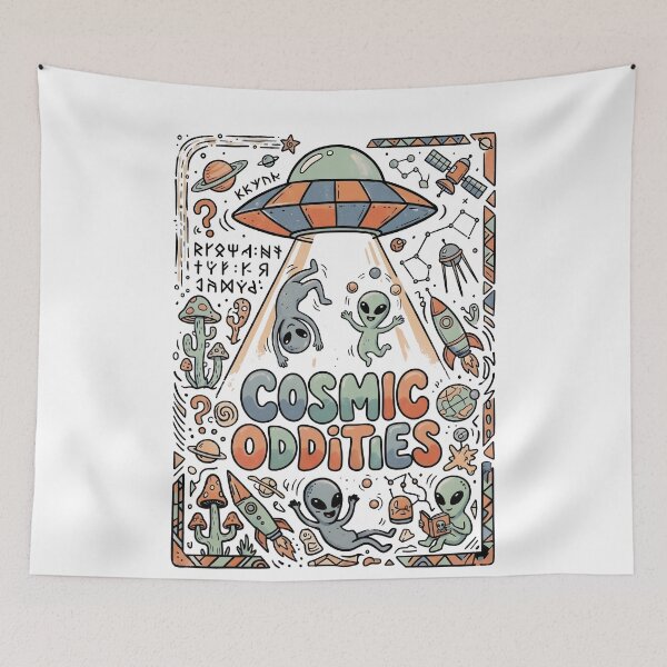 Item preview, Retro Cosmic Oddities – 70s Psychedelic Alien Doodle Art designed and sold by HornbillDesign.