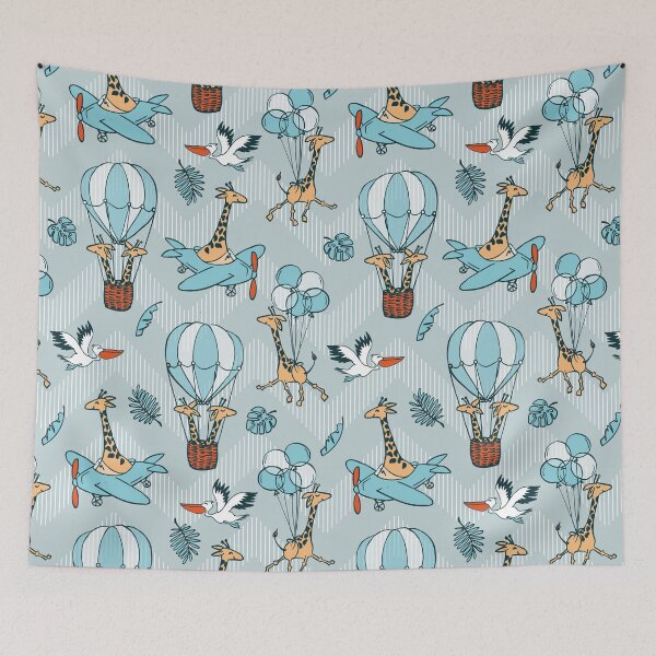Item preview, Flying Jungle Safari Chevron turquoise designed and sold by kobyakov.