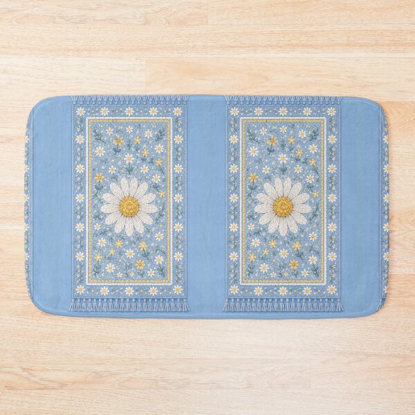 Item preview, Blue Cottage Daisy rug- Meadow Hill Inspired Floral designed and sold by Christina Lumenara.